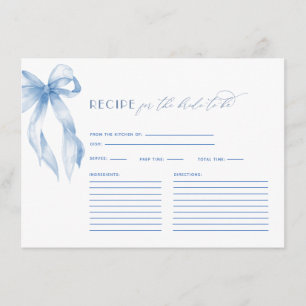 Tarjeta De Recepción Dusty Blue Bow atando la receta de ducha nupcial