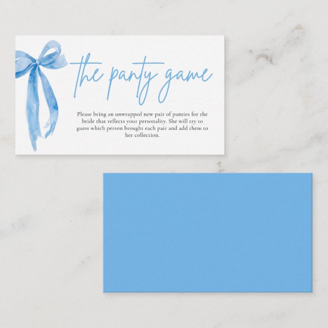 Tarjeta De Recepción Dusty Blue Bow Bridal Shower El Juego De Panty (Anverso / Reverso)