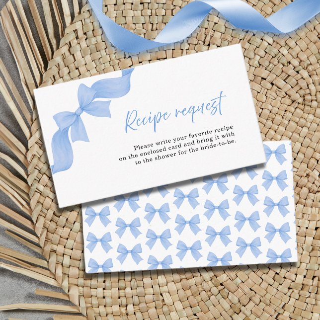 Tarjeta De Recepción Dusty Blue Bow Bridal Shower Recipe Request (Subido por el creador)