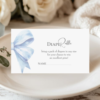 Tarjeta De Recepción Dusty Blue Bow Diaper Raffle Baby Shower Boy