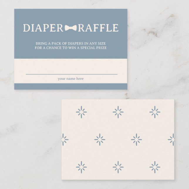 Tarjeta De Recepción Dusty Blue Bow Tie Diaper Raffle (Anverso / Reverso)
