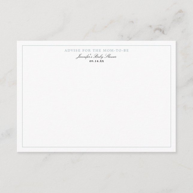 Tarjeta De Recepción Dusty Blue Boy Baby Shower Advise Card (Anverso)