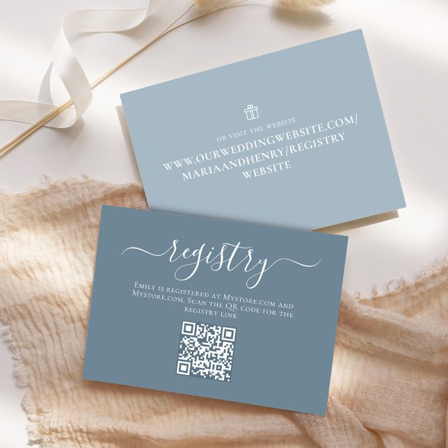Tarjeta De Recepción Dusty Blue Bridal Shower Registro de regalo de cód (Bridal shower enclosure gift registry cards. With a QR code. )