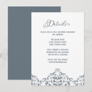 Tarjeta De Recepción Dusty Blue Calligraphy Elegant Wedding Details