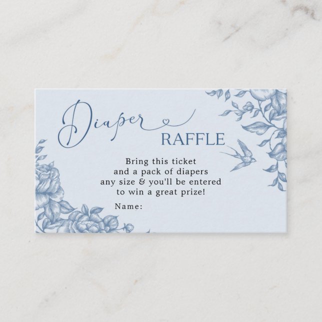 Tarjeta De Recepción Dusty Blue Chinoiserie Baby Shower Diaper Raffle (Anverso)