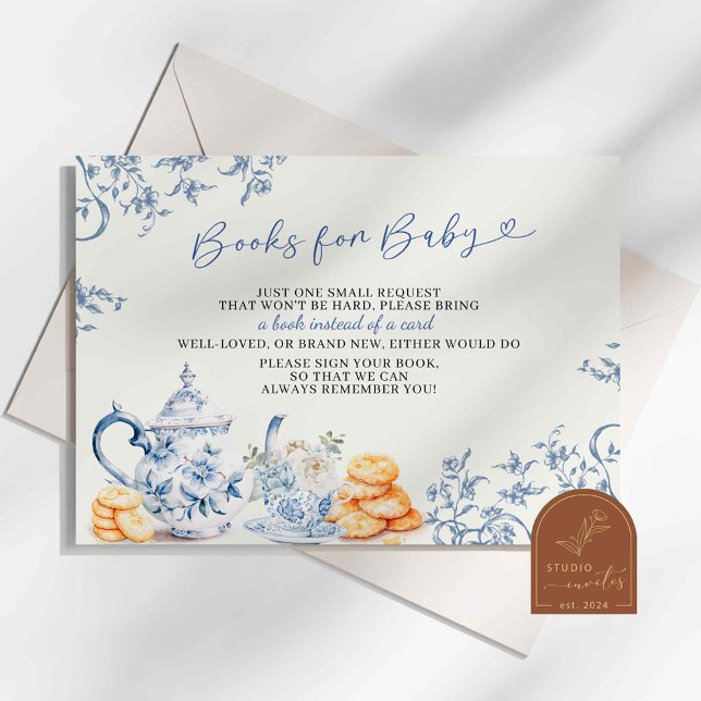Tarjeta De Recepción Dusty Blue Chinoiserie Baby Shower Libros Para Beb (Subido por el creador)