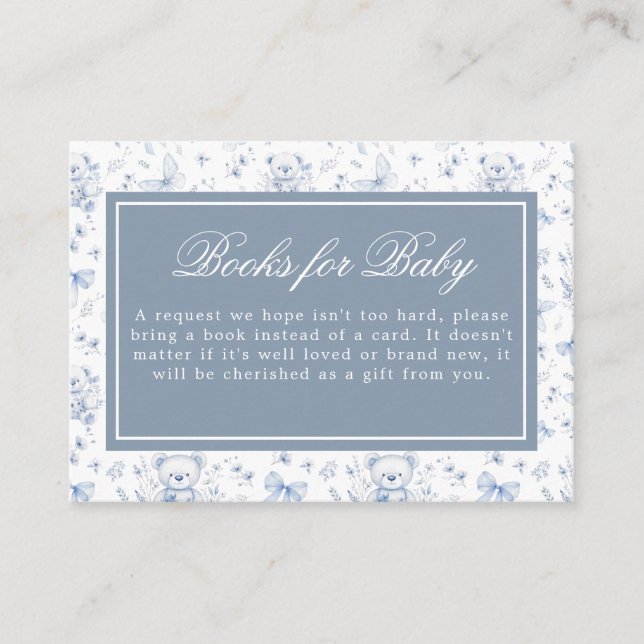Tarjeta De Recepción Dusty Blue Chinoiserie Teddy Bears Baby Shower (Anverso)