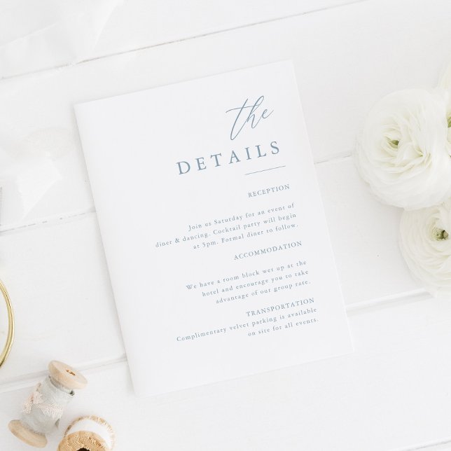 Tarjeta De Recepción Dusty Blue Elegant Calligraphy Boda Details (Subido por el creador)