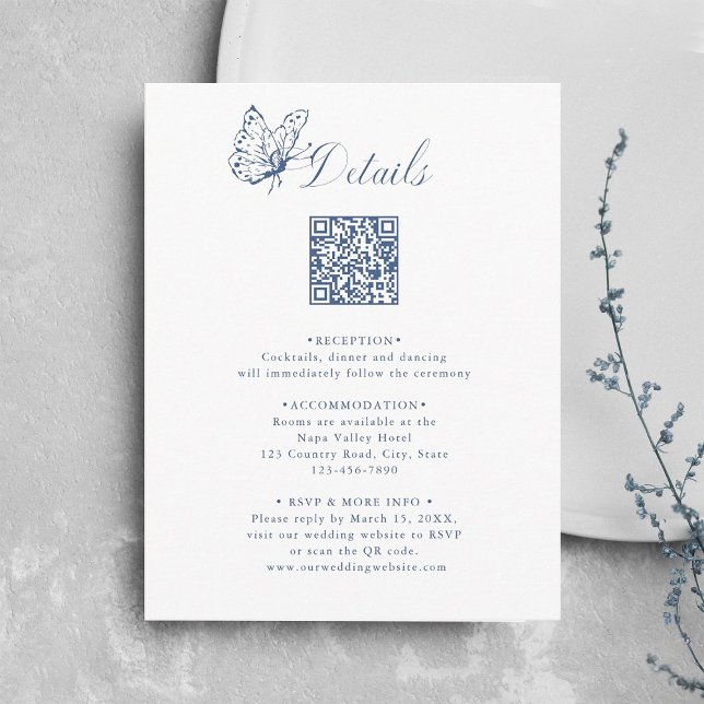 Tarjeta De Recepción Dusty Blue Elegant Calligraphy Wedding Details (Subido por el creador)