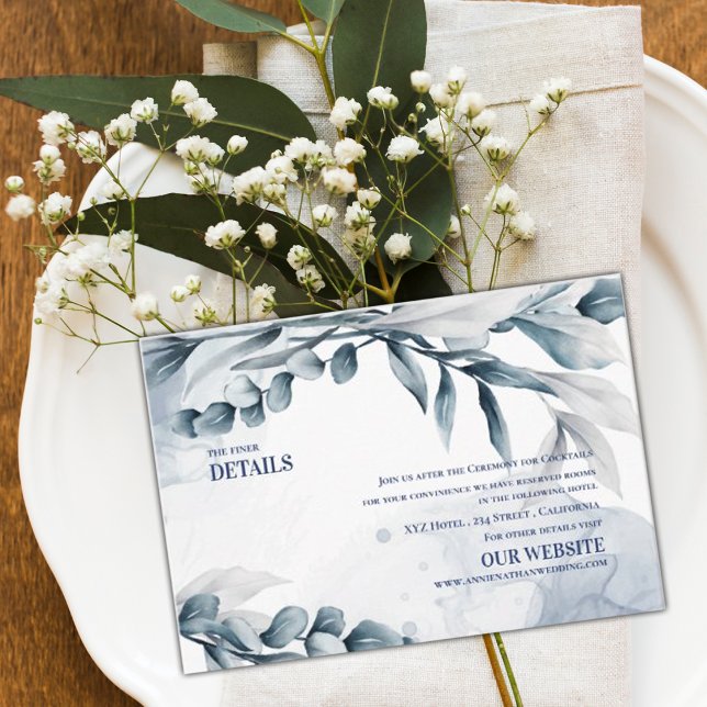 Tarjeta De Recepción Dusty Blue Elegant Eucalyptus Bodas Detalles (Dusty Blue Elegant Eucalyptus Wedding Details Enclosure Card)