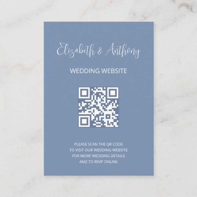 Tarjeta De Recepción Dusty Blue Elegant Script | QR Code Wedding RSVP (Anverso)