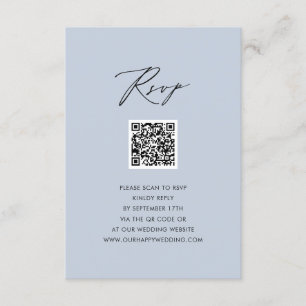 Tarjeta De Recepción Dusty Blue Elegant Script Simple QR Wedding RSVP