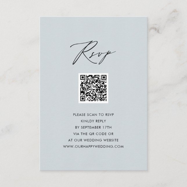 Tarjeta De Recepción Dusty Blue Elegant Script Simple QR Wedding RSVP (Anverso)