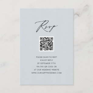 Tarjeta De Recepción Dusty Blue Elegant Script Simple QR Wedding RSVP