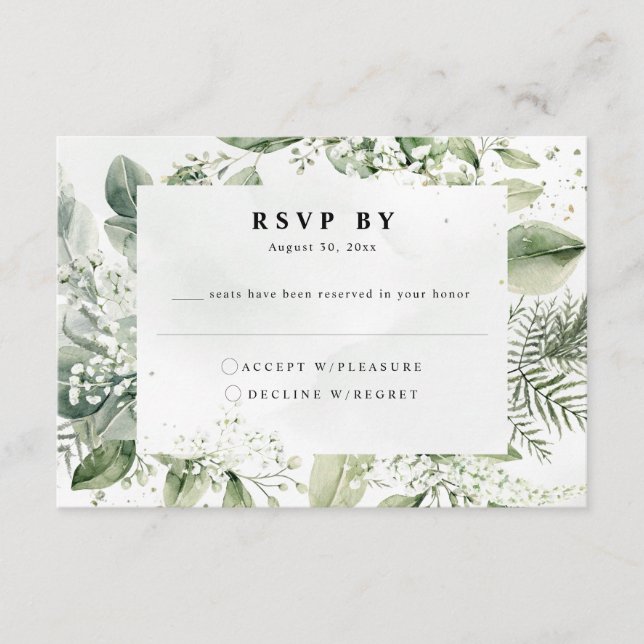 Tarjeta De Recepción Dusty Blue Eucalyptus Boda Botánica RSVP (Anverso)