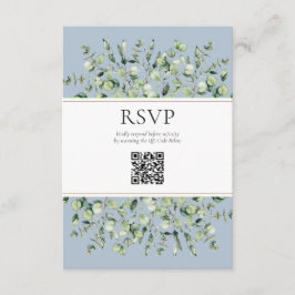 Tarjeta De Recepción Dusty Blue Eucalyptus Código QR Boda RSVP