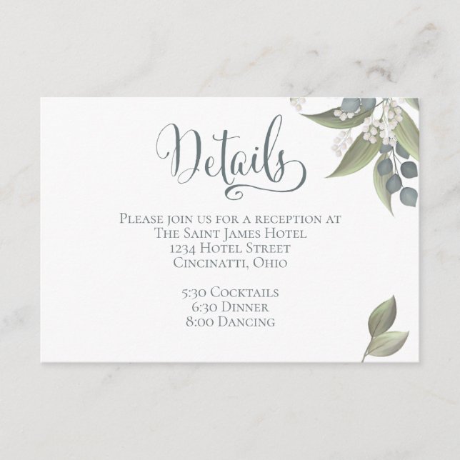 Tarjeta De Recepción Dusty Blue Eucalyptus Green Foliage Details Enc (Anverso)