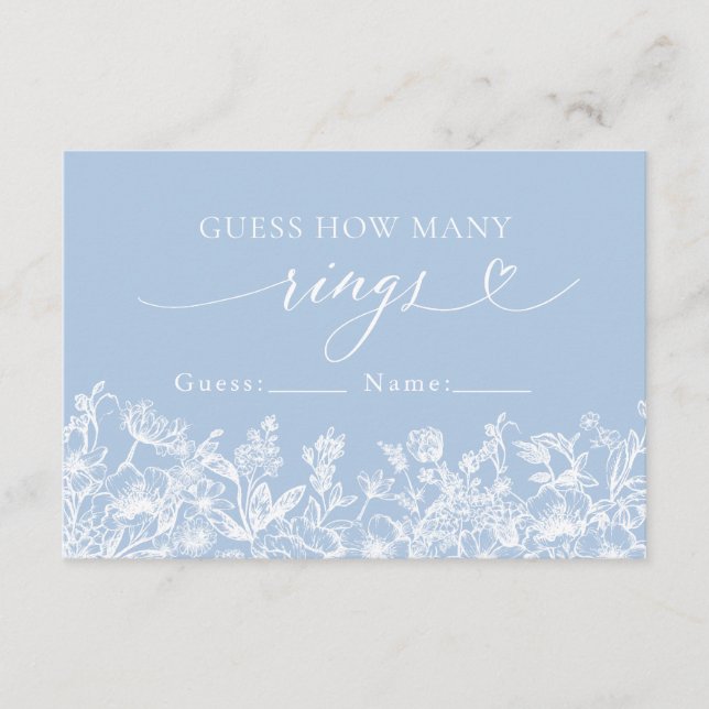 Tarjeta De Recepción Dusty Blue Floral adivina cuántos anillos juegan (Anverso)