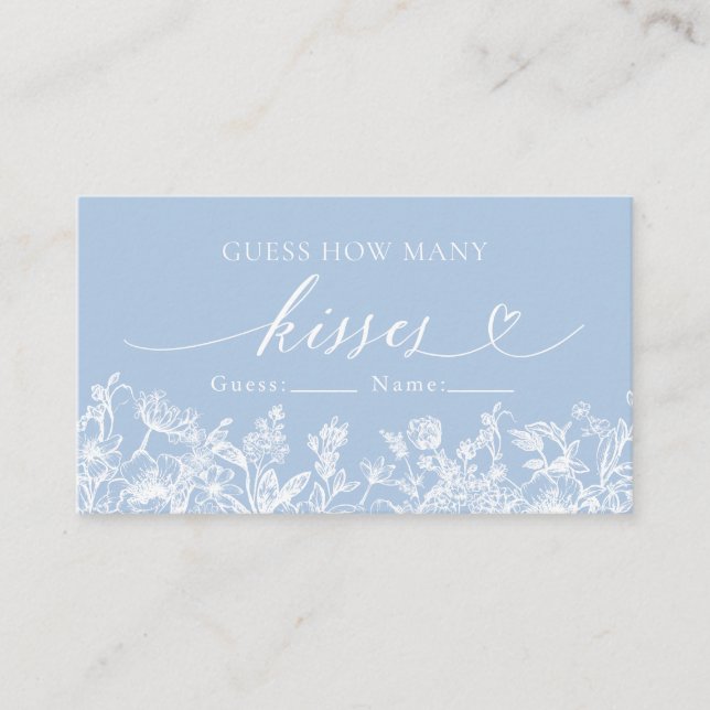 Tarjeta De Recepción Dusty Blue Floral adivina cuántos besos de juego (Anverso)