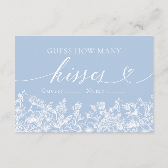 Tarjeta De Recepción Dusty Blue Floral adivina cuántos besos de juego (Anverso)