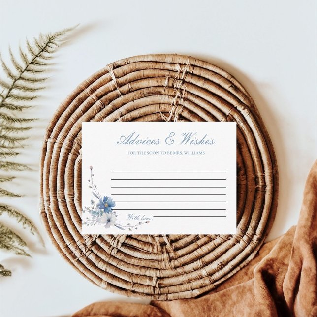 Tarjeta De Recepción Dusty Blue Floral Advices & WIshes Bridal Shower (Subido por el creador)