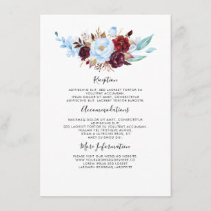 Tarjeta De Recepción Dusty Blue Floral Boda Información Invitado