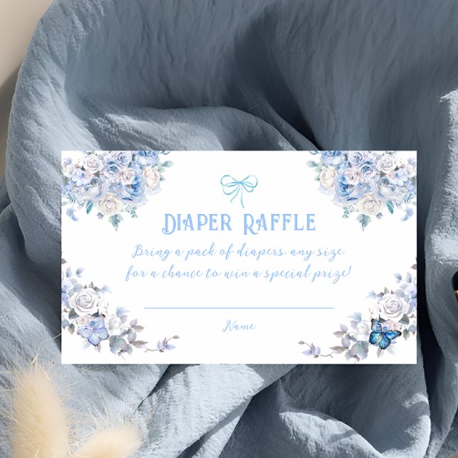 Tarjeta De Recepción Dusty Blue Floral Boy Baby Shower Diaper Raffle (Subido por el creador)