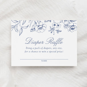 Tarjeta De Recepción Dusty Blue Floral Chinoiserie Diaper Raffle Ticket