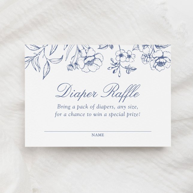 Tarjeta De Recepción Dusty Blue Floral Chinoiserie Diaper Raffle Ticket (Subido por el creador)