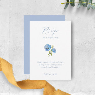 Tarjeta De Recepción Dusty Blue Floral Hydrangea Wedding RSVP