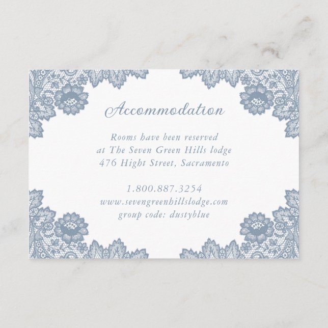 Tarjeta De Recepción Dusty Blue Floral Lace Wedding Details Information (Reverso)