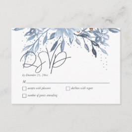 Tarjeta De Recepción Dusty Blue Floral Moda Script Tema Invierno RSVP