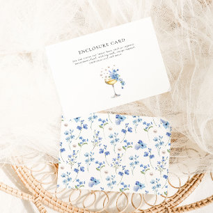 Tarjeta De Recepción Dusty Blue Floral Pearls & Prosecco Bridal Shower
