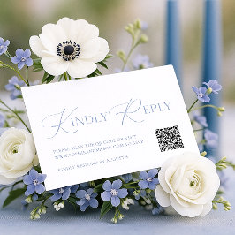 Tarjeta De Recepción Dusty Blue Floral QR Code RSVP Card