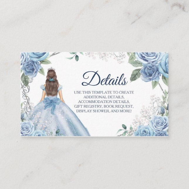 Tarjeta De Recepción Dusty Blue Floral Quinceañera Detail Card (Anverso)