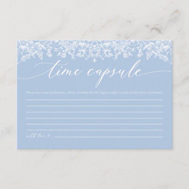 Tarjeta De Recepción Dusty Blue Floral Time Capsule Bridal Shower Card (Anverso)