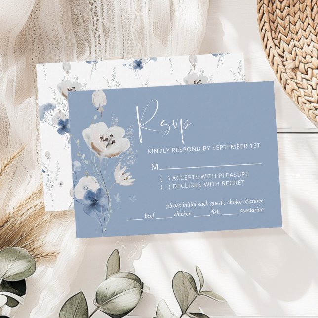Tarjeta De Recepción Dusty Blue Floral Wedding RSVP (Subido por el creador)