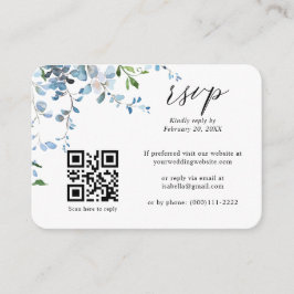 Tarjeta De Recepción Dusty Blue Floral Wisteria Código QR Boda RSVP