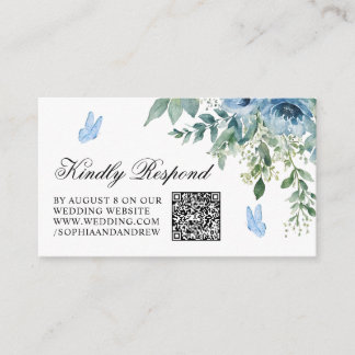 Tarjeta De Recepción Dusty Blue Flowers Wedding QR Code RSVP