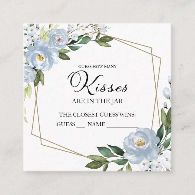 Tarjeta De Recepción Dusty Blue Geometric Adivinan Cuántos Besos De Tar (Anverso)
