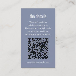 Tarjeta De Recepción Dusty Blue Gray Modern Minimal Wedding Details QR 