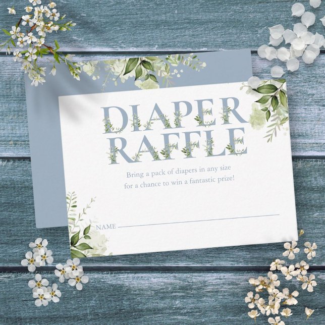 Tarjeta De Recepción Dusty Blue Greenery Diaper Raffle Baby Shower (Dusty Blue Greenery Diaper Raffle Baby Shower Enclosure Card)