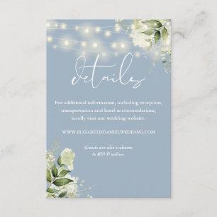Tarjeta De Recepción Dusty Blue Greenery String Lights Bodas Detalles