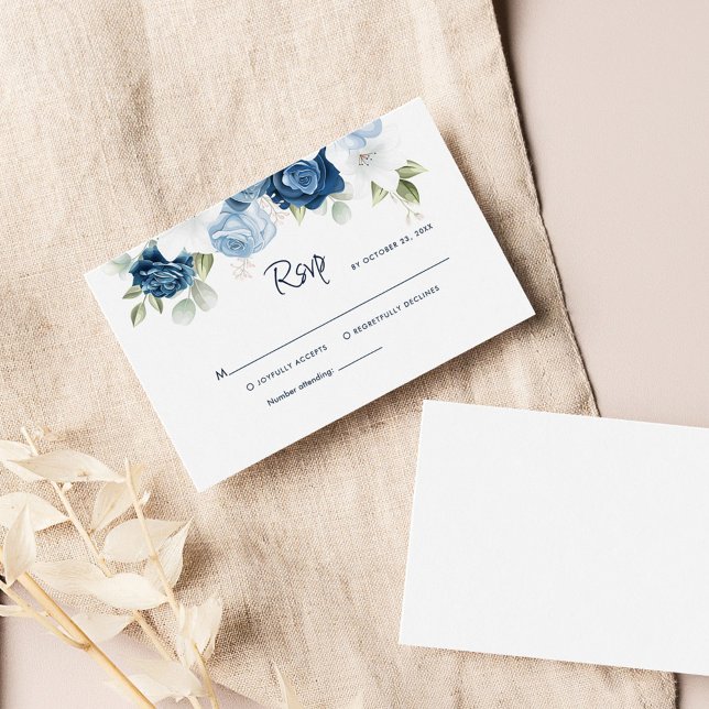 Tarjeta De Recepción Dusty Blue Greenery Wedding RSVP (Watercolor Dusty Blue Floral Wedding RSVP Mini Card)