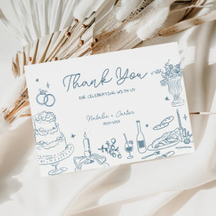 Tarjeta De Recepción Dusty Blue Hand Drake Whimsical Boda Gracias