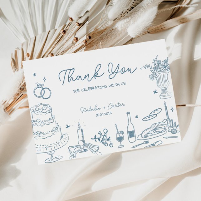 Tarjeta De Recepción Dusty Blue Hand Drake Whimsical Boda Gracias (Subido por el creador)