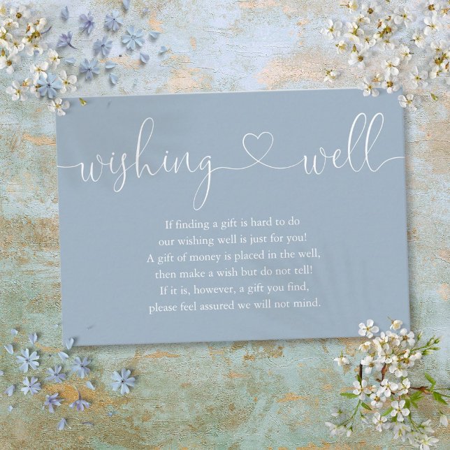 Tarjeta De Recepción Dusty Blue Heart Script Deseando bien Boda (Dusty Blue Heart Script Wishing Well Wedding Enclosure Card)