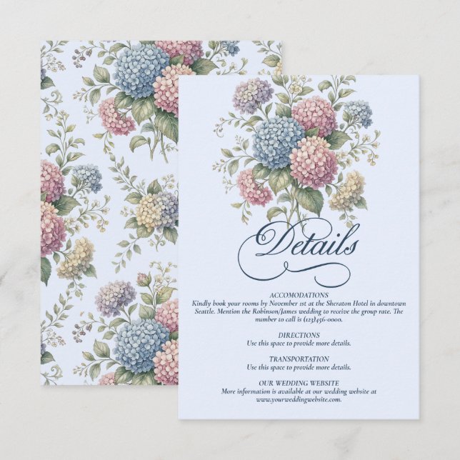 Tarjeta De Recepción Dusty Blue Hydrangea Flowers Wedding Enclosure (Anverso / Reverso)