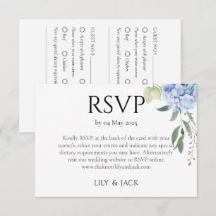 Tarjeta De Recepción Dusty Blue Hydrangea Wedding RSVP