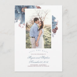 Tarjeta De Recepción Dusty Blue & Mauve Floral Photo Save the Date Card